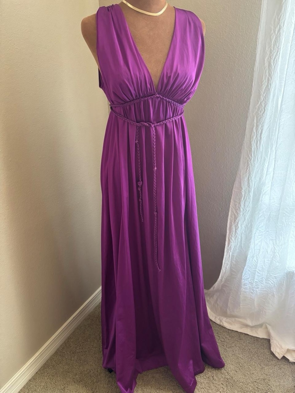 Vintage (1970s/1980s) Vanity Fair purple nightgown with braided belt size 34